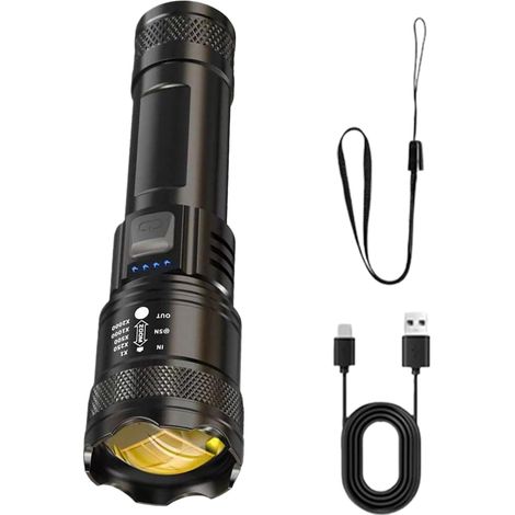Wiederaufladbare LED-Taschenlampe mit Zoomfunktion, ultrahellen 250.000 Lumen, 3 Leuchtmodi, wasserdicht und robust, ideal für Camping, Wandern, Outdoor-Abenteuer und Notfallsituationen.
