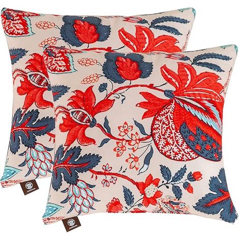 Set mit 2 dekorativen Kissenbezügen 40x40 cm, blaue und rote Blätter (1/5)