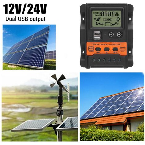 Controlador de carga solar PWM de 60 A con puertos USB duales y adaptación automática a 12 V/24 V para sistemas fuera de la red. (1/5)