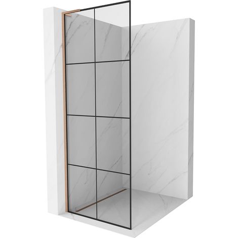 Mexen Kioto L Duschwand Walk-in 70 x 200 cm, schwarzes Muster, gebürstetes Kupfer - 800-070-103-65-7
