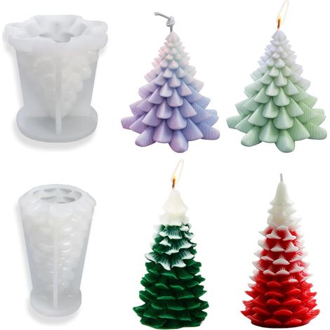 Lot de 2 moules à bougie en silicone pour sapin de Noël - Moule 3D - Moule à bougie en silicone - Pour la fabrication de bougies, pierres aromatiques, ornements artisanaux de Noël (1/5)