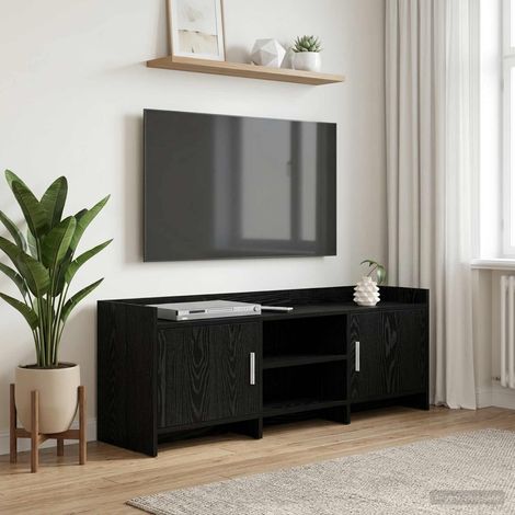 Beyamis Meuble TV 130 x 33 x 47 cm en chêne noir contrecollé (1/5)