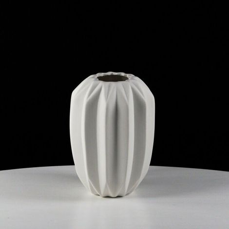 Vaso decorativo in ceramica bianca con bordi scanalati Milano - 21 cm