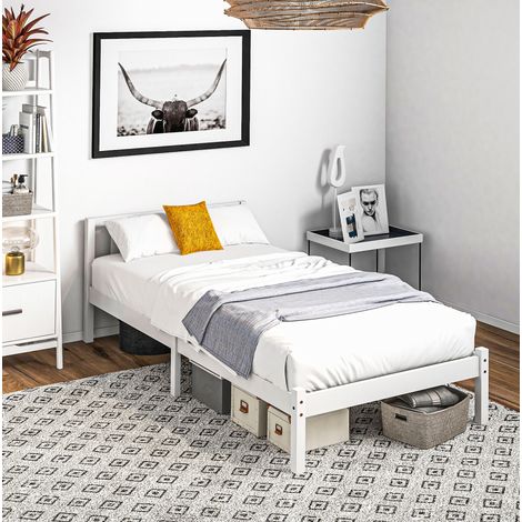 MEUBLIV Bettgestell 90x200 cm Weiß – mit Kopfteil und Stauraum, ohne Matratze (1/5)