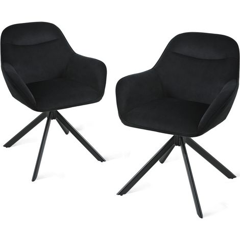 Goeurvant 360° Drehstühle mit weichem Sitz, eleganter, geschwungener Rückenlehne und ergonomischen Armlehnen, stilvoller Komfort für jedes Zimmer - 2er Set - Schwarz