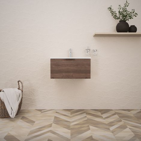 Inda - Mobile bagno L.60 con lavabo lucido / Rovere castano 1