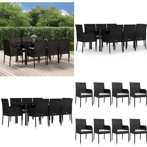 9-tlg. Garten-Essgruppe mit Kissen Schwarz Poly Rattan - Gartenessgruppe - Gartenmöbel (1/5)