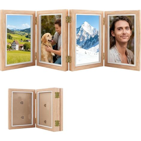 Cadre, 14,5 x 19,5 cm Cadre Photo en Bois, Cadre pour 4 Photos, Pliable en Bois avec Charnière, Photo pour Table, Convient aux Bureaux, Maisons et Bureaux (1/5)