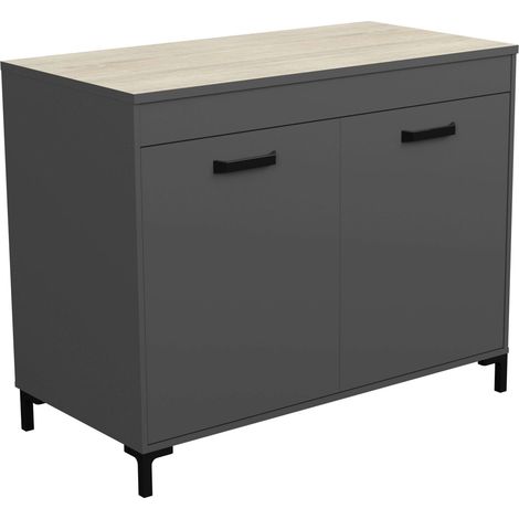 Módulo Inferior de Cocina Smoke Estilo Industrial en Color Gris y Roble con 2 Puertas 118 cm