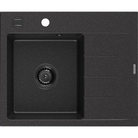 Mexen Ben fregadero de granito de 1 seno con escurridor, izquierdo 600 x 500 mm negro/plateado metálico sifón negro (1/5)