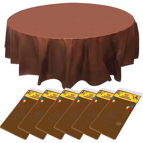 Runde Einweg-Tischdecke 213 cm, 6er-Pack, Kunststoff, Braun