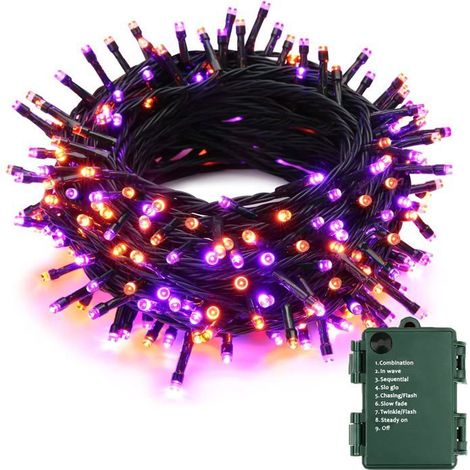 10 m, guirlande LED orange violet, 100 lumières, 8 modes, étanche IP44, piles AA, décoration intérieure et extérieure pour Noël, mariage, jardin (1/5)