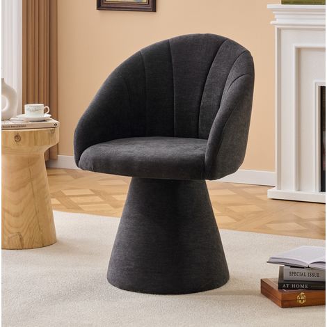 Silla de comedor giratoria 360° en chenilla, respaldo redondeado, gris HAVRYA (1/5)