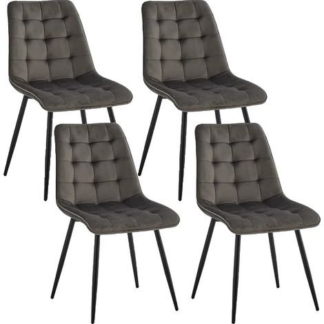 Sillas de comedor, tapizadas en terciopelo, con patas metálicas, color gris oscuro. (1/2)