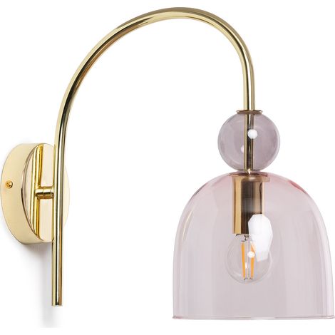 Ledkia – Applique murale vintage en métal doré et verre coloré – Compatible ampoule E14 – Pour salon, chambre, cuisine, bureau – Design élégant