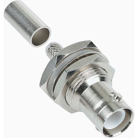 Connecteur coaxial RS PRO Femelle Droit, raccordement A sertir 50O Montage panneau ( Prix pour 1 )