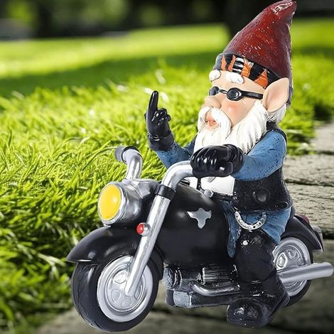 1 nain de jardin moto, résine extérieure, décoration humoristique pour pelouse, balcon et véranda