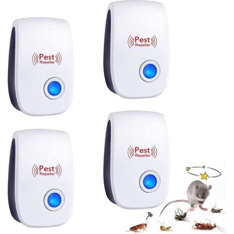 Ultrason Souris et Rats, 4 Pack Repulsif Souris Ultrason Anti Rongeur, Intérieur Anti Moustique Ultrason pour Anti Moustique, Souris, Rat, Rongeur, Cafard, Araignée (1/5)
