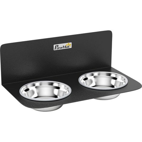 Comedero de pared regulable para perros con 2 cuencos inox de 800 ml, negro (1/5)