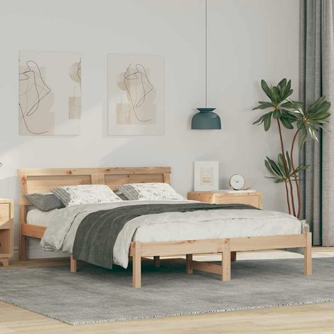 Bettrahmen mit Kopfteil Braun 120 x 200 cm Massives Kiefernholz