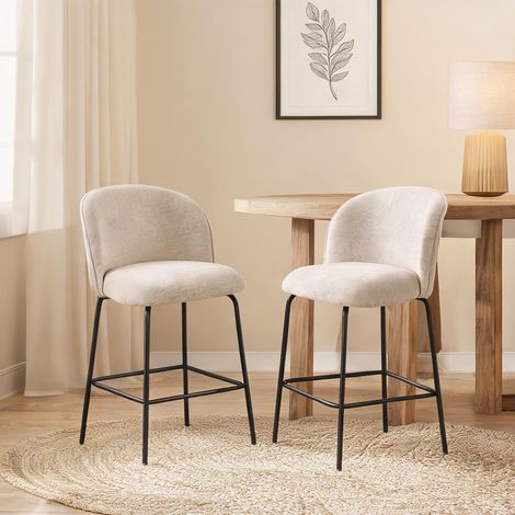 Tabourets de bar avec dossier beige chaud 2 pièces en polyester (1/5)