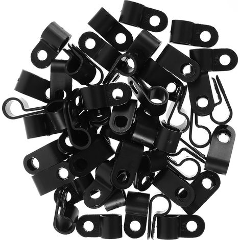 Attaches-câbles Healeved noires en forme de R, lot 100, PVC, pour câbles jusqu'à 7,9 mm diamètre.