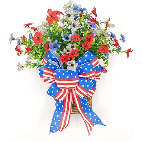 Guirlande Festive - Couronne Décorative Pour Porte - Thème Indépendance Américaine - Rouge Blanc Bleu - Diamètre 40 Cm - 1 Pièce (1/5)