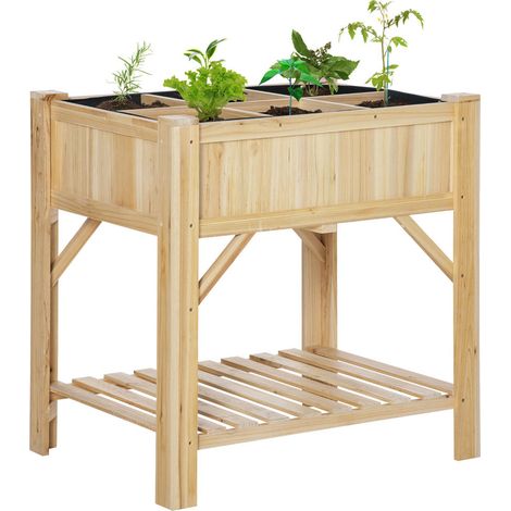 Jardinage sans se baisser : Carré Potager Surélevé 6 Compartiments Bois de Sapin 78,5x58x81cm pour Légumes et Aromates (1/5)