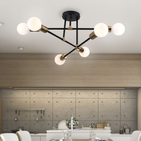 Lamparas de Techo Industrial, Lámpara de Araña Sputnik, Plafones para Dormitorio, Cocina, Pasillo, 6x E27, Negro + Dorado (Sin Bombilla) (1/5)