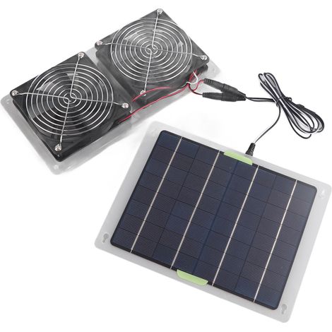Ventilateur solaire portable et pratique de 100 W et 20 V, alimenté par panneau solaire. Idéal pour niche, serre ou camping-car. (1/5)