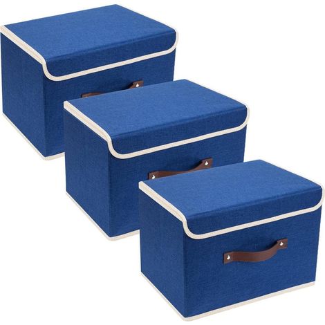 Aufbewahrungsbox faltbar Deckel Stoff waschbar 3 Stück Klassisch Blau (1/5)