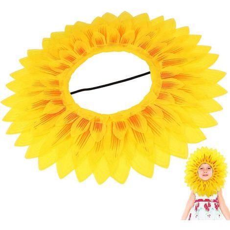 Kreative, sonnenblumenförmige Kopfbedeckung, niedliche Gesichtsmaske mit Sonnenblumenmotiv, dekoratives Accessoire für Sportspiele im Kindergarten (45 cm, Schülerdesign) – 45,00 x 45,00 x 2,00 cm – Ge (1/4)