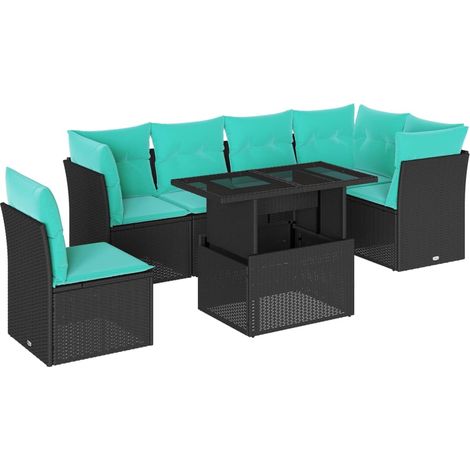 7-teiliges Gartensofa-Set mit Kissen, schwarzes Polyrattan vidaXL (1/5)