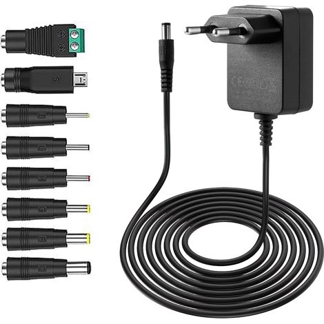 12V 1A AC/DC 12W Netzteil mit 8 DC-Anschlüssen, 5,5 mm x 2,1 mm Stecker, kompatibel mit LEDs, Kameras, Routern, universelles 220V/230V auf 12V Netzteil, Ladegerät für Geräte von 0-1A, Adapter (1/5)
