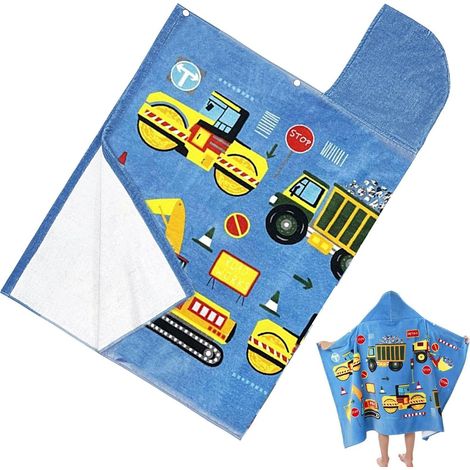 Serviette De Plage À Capuche pour - Poncho de Bain Motif Engins de Chantier,127x76 cm Couverture Enveloppante Douce et Absorbante Idéale pour la Baignade, la (1/5)