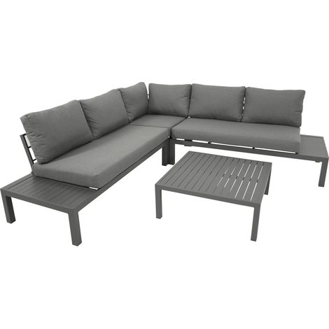 ROVIGNO: Lounge - Set  (1x Ecksofa 234x234cm, 1x Loungetisch 78x78cm)  Alu anthrazit, mit Polsterauflagen grau