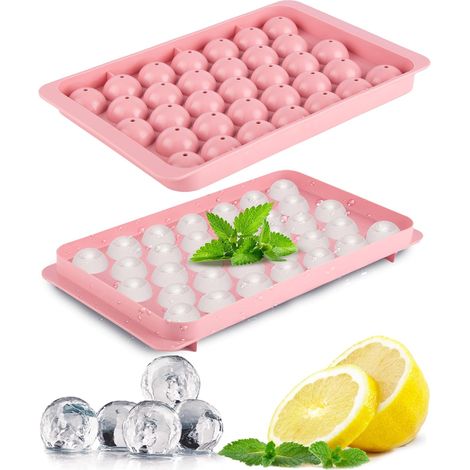 Bandejas para cubitos de hielo para congelador - 33 piezas, bandeja redonda para cubitos de hielo con tapa, molde esférico para hielo y recipientes para hielo para congelador. (1/5)