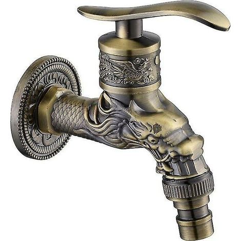 Robinet mural en bronze antique, robinet de jardin extérieur G1/2", robinet d'eau en bronze antique, robinet mural, cuisine, salle de bain, jardin, sculpture de dragon (1/5)