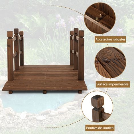 Pont de Jardin en Sapin Carbonisé Charge Maximale 150KG Pont sur Étang avec des Garde-corps de Sécurité Décoration du Jardin (1/5)