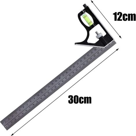 Règles à tracer Carrée Outils de Mesure,équerre combinée 300 mm,Acier Inoxydable Règle d'angle de Combinaison avec règle Réglable d'angle Droit d'alliage de Zinc Outil,Règle à Angle Carrée Combinaison
