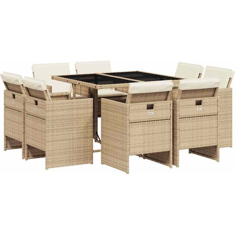 Maison Exclusive - 9-tlg. Garten-Essgruppe mit Kissen Beige Poly