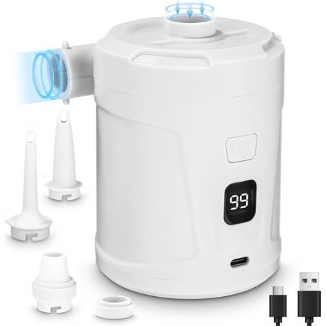 Electric Inflator/Deflator, 5200mAh Rechargeable Battery, Air Mattress Inflator with 3 Nozzles, Fast Inflator for Boats and Air Mattresses (1/5)