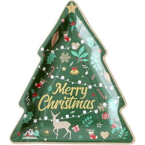 Assiettes En Papier - Motif Noel - Père Noël Renne Arbre De Noël - 7 7 X 6 5 Pouces - Sans BPA - Pour Fêtes Familiales - Lot De 10 (1/5)