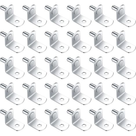 30 Stk Regalbodenträgern, L-förmige Regalhalterungen Metall, 5 mm vernickelte Regalstifte, Regalstütze Regalbrett Halterung für Schrank, Bücherregalstütze