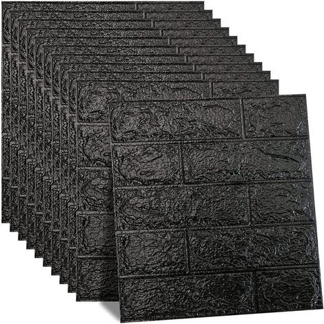 BelleRise - 10 Pièces Papier Peint Brique 3D, Adhesif Imitation Brique Stickers Muraux, pour Chambre Maison Cuisine (35x38.5 cm, Noir) (1/5)
