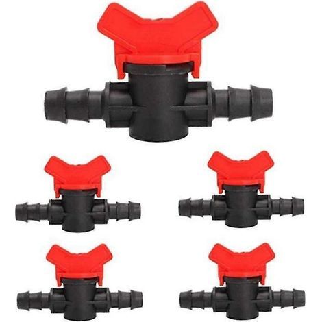 5Pcs PE Hose Valve Irrigation Stopcock Flow Regulator Plastic Hose Valve 10mm Drip Irrigation Parts Red Black Water Flow Control Valve for Water Hose (1/4)