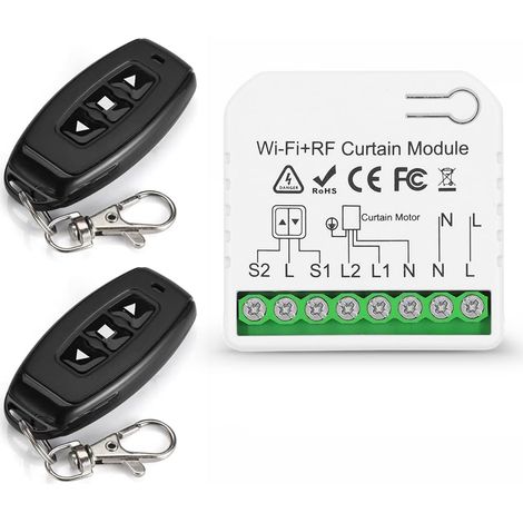 Interrupteur de volets roulants intelligents, avec télécommandes RF 433mhz et module relais intégré, module de commande et minuteur pour stores, persiennes, volets, APP (1/5)