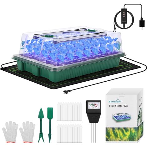 Plateau de démarrage 3 en 1 avec lumière de croissance, tapis chauffant, jauge de sol, plateau de semis 40 cellules avec dôme d'humidité pour plante d'intérieur (1/5)