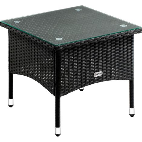 CASARIA® Polyrattan Garden Coffee Side Table Square Weatherproof With Glass Top 50x50x45cm/58x58x42cm Height Adjustable Feet Indoor Outdoor Patio Terrace Balcony Conservatory Bistro M2 - 50x50x45 (1/5)