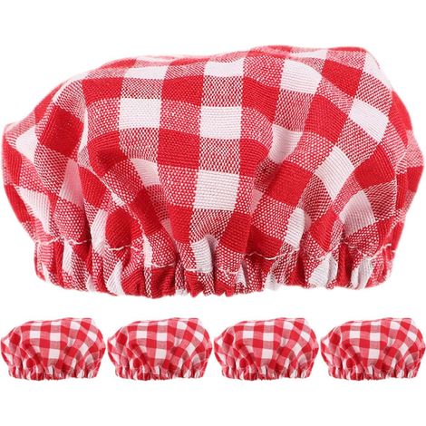 Lot de 5 couvercles réutilisables à carreaux rouges pour bocaux en verre - Couvercles en tissu respirant et anti-poussière pour la fermentation du levain et la conservation du pain (1/5)